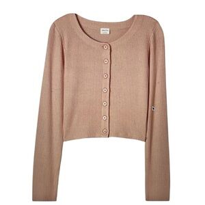 Wilfred Free Neptune Longsleeve Pink Ribbed Button-Up Cardigan Crop Top